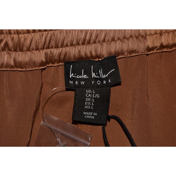 NICOLE MILLER NEW $225 Wide Leg Satin Cargo Pants Copper Brown Large - Picture 3 of 3